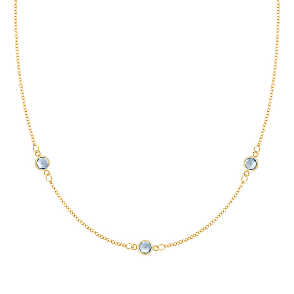 14K White Gold Station Necklace With Synthetic Aquamarine By The Yard 16  Inches | eBay